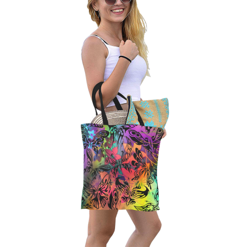 Black Tribal Tattoo Butterflies Pattern All Over Print Canvas Tote Bag/Small (Model 1697)