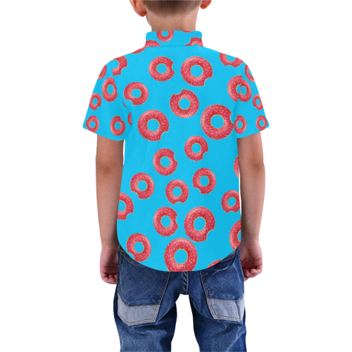 Blue and Pink Donut Button Down Boys' All Over Print Short Sleeve Shirt (Model T59)
