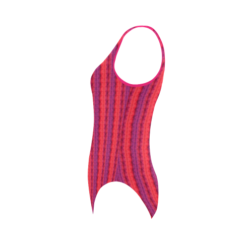 Eggplant Red Violet and Coral Ombre Stripes Vest One Piece Swimsuit (Model S04)