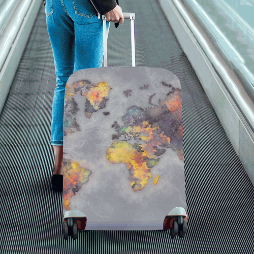 world map grey #map #worldmap Luggage Cover/Large 26"-28"