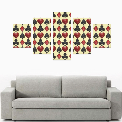 Las Vegas Black and Red Casino Poker Card Shapes on Yellow Canvas Print Sets B (No Frame)