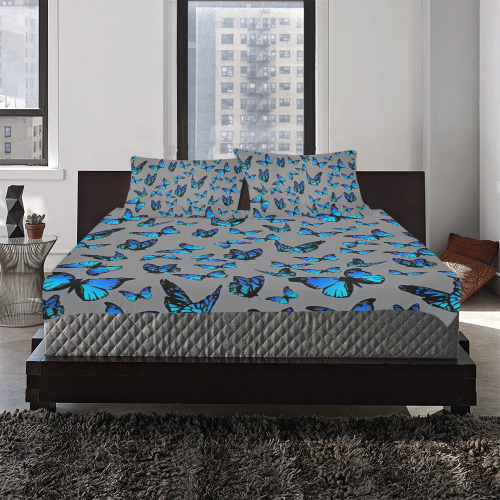 blue butterflies 3-Piece Bedding Set
