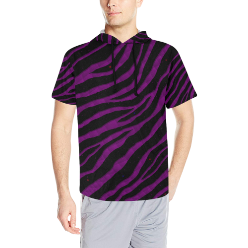 Ripped SpaceTime Stripes - Purple All Over Print Short Sleeve Hoodie for Men (Model H32)