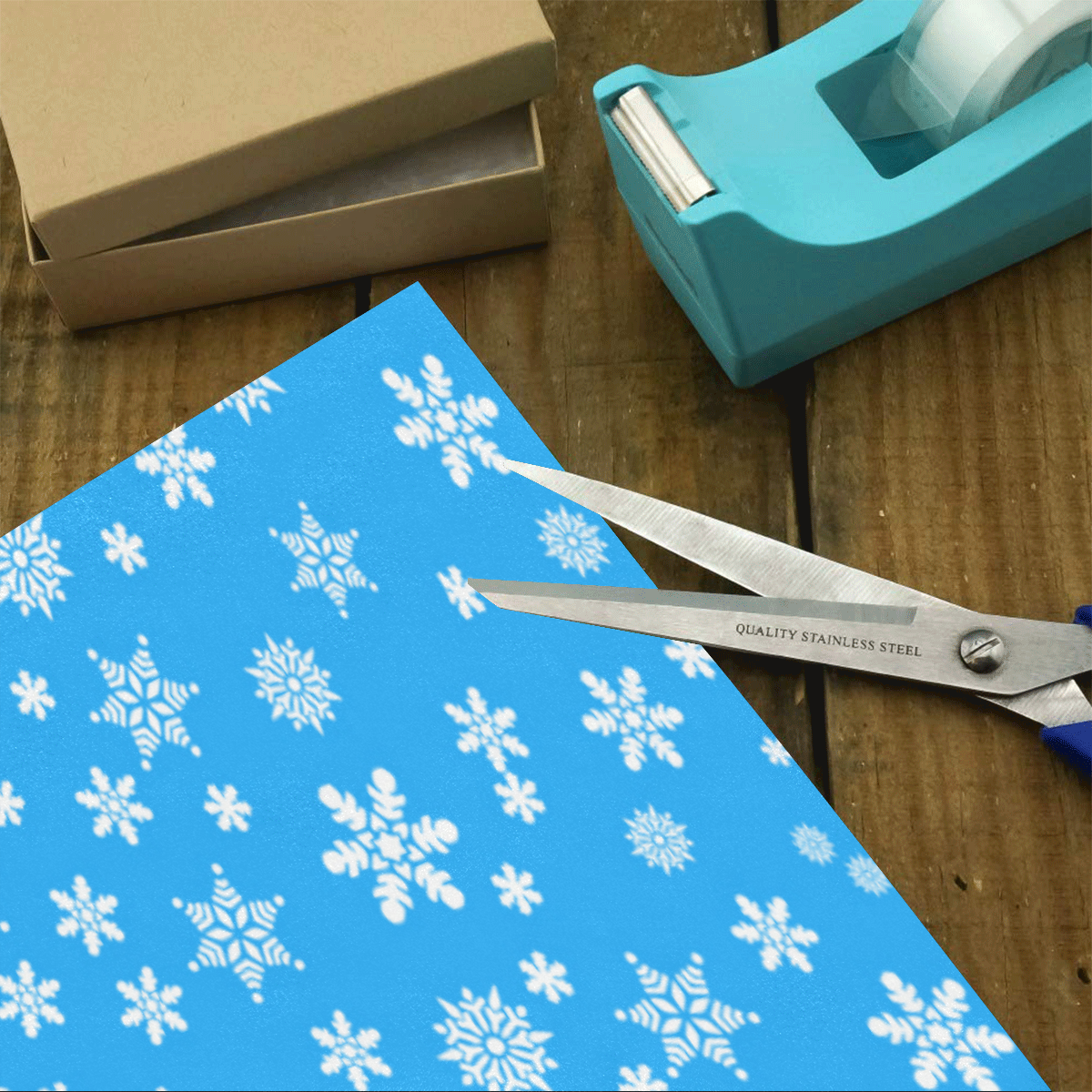 Christmas White Snowflakes on Light Blue Gift Wrapping Paper 58"x 23