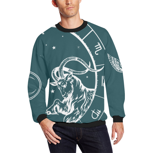 Capricorn Astronaut Blu Men's Oversized Fleece Crew Sweatshirt/Large Size(Model H18)