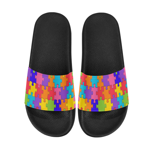 Rainbow Jigsaw Puzzle Men's Slide Sandals (Model 057)