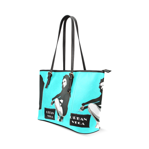 Turquoise with woman Leather Tote Bag/Small (Model 1640)