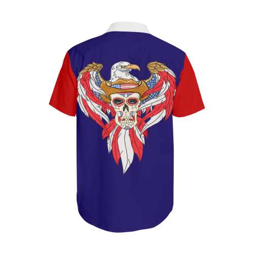 American Eagle Sugar Skull Blue 2 Men's Short Sleeve Shirt with Lapel Collar (Model T54)