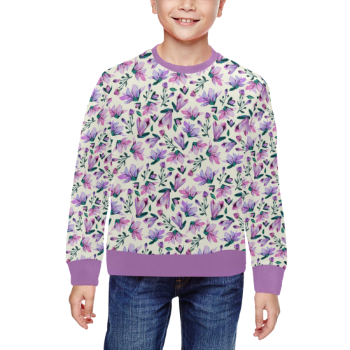 Lovely Watercolored Springflowers All Over Print Crewneck Sweatshirt for Kids (Model H29)