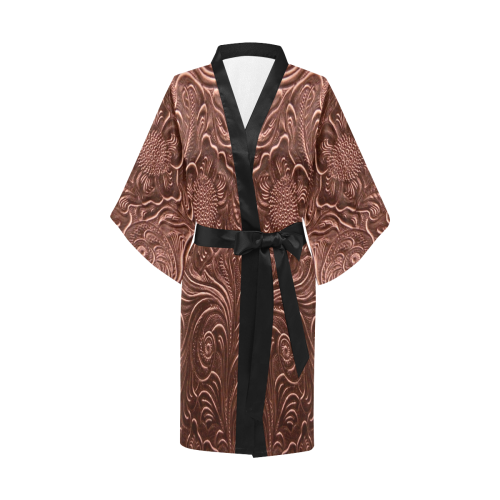 Embossed Bronze Flowers Kimono Robe