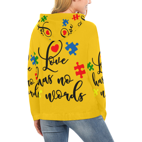 Fairlings Delight's Autism- Love has no words Women's Hoodie 53086A5 All Over Print Hoodie for Women (USA Size) (Model H13)