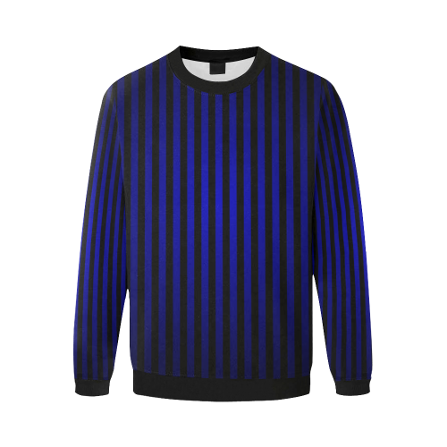 Midnight Blue Stripes Men's Oversized Fleece Crew Sweatshirt/Large Size(Model H18)