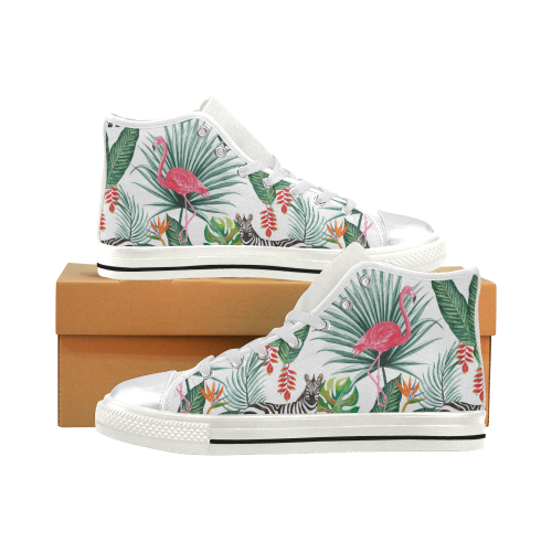 Awesome Flamingo And Zebra Women's Classic High Top Canvas Shoes (Model 017)