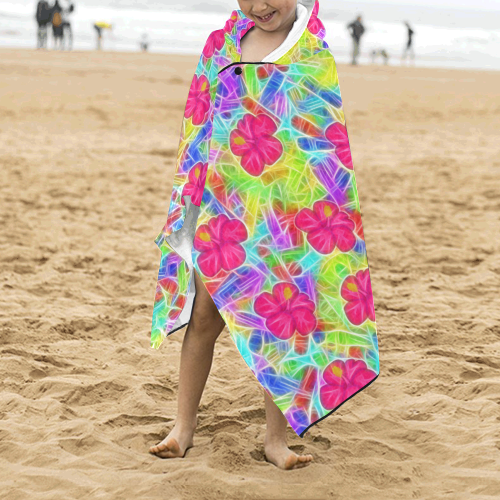 Pretty Pink Hawaiian Flowers Pattern Kids' Hooded Bath Towels