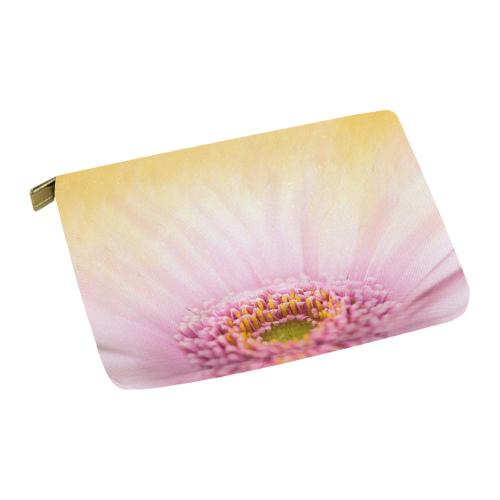 Gerbera Daisy - Pink Flower on Watercolor Yellow Carry-All Pouch 12.5''x8.5''