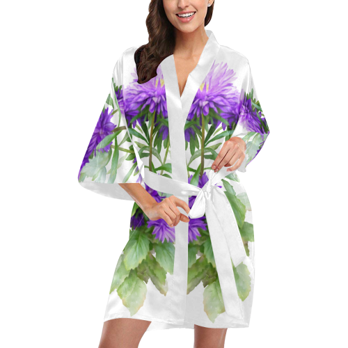 Purple Garden Flowers, floral watercolor Kimono Robe