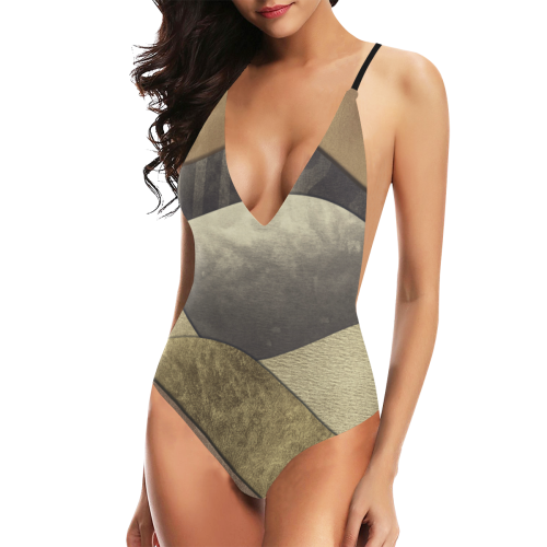 sun space #modern #art Sexy Lacing Backless One-Piece Swimsuit (Model S10)