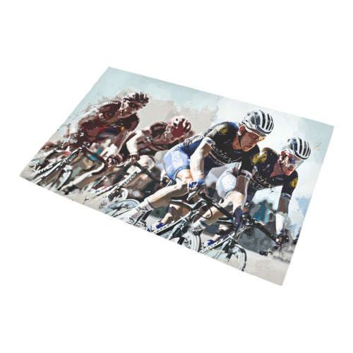 Bike Cyclists Battling for Position in Race Bath Rug 20''x 32''