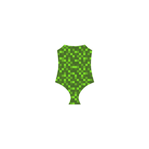 funky crazy funny light and dark green colours pixel pixels blocks gamer Strap Swimsuit ( Model S05)