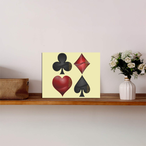 Las Vegas Black and Red Casino Poker Card Shapes on Yellow Photo Panel for Tabletop Display 8"x6"