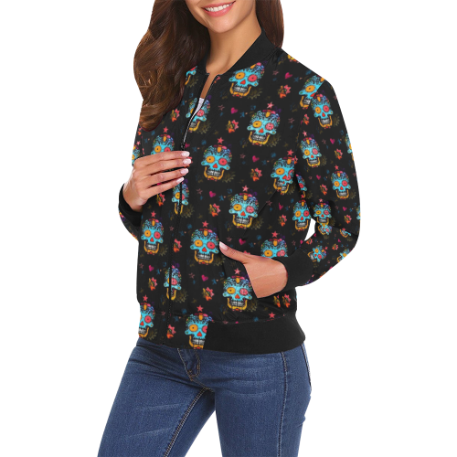 Dia los muertos Popart by Nico Bielow All Over Print Bomber Jacket for Women (Model H19)