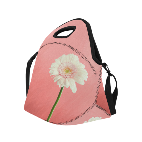 Gerbera Daisy - White Flower on Coral Pink Neoprene Lunch Bag/Large (Model 1669)