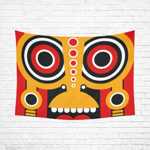 Red Yellow Tiki Tribal Cotton Linen Wall Tapestry 80"x 60"