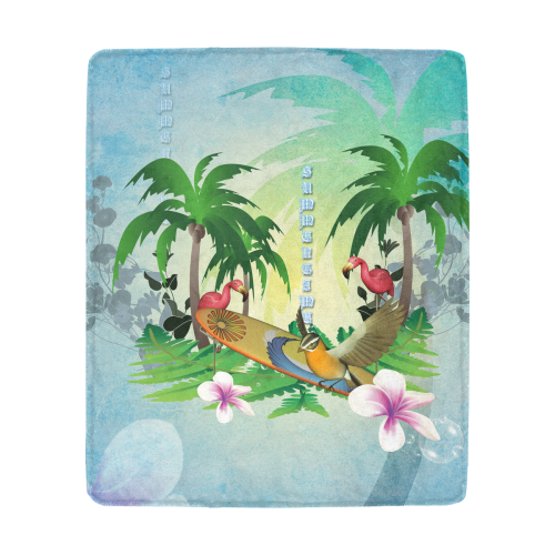 Tropical design with surfboard, palm and flamingo Ultra-Soft Micro Fleece Blanket 50"x60"