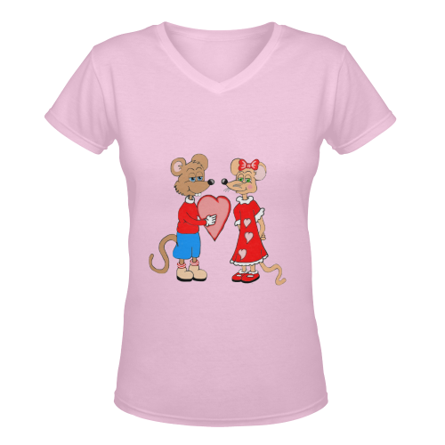 Love Mice Lt Pink Women's Deep V-neck T-shirt (Model T19)