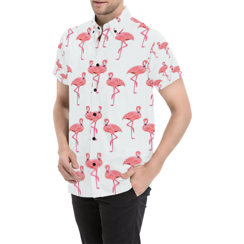 Classic Pink Flamingo Pattern Men's All Over Print Short Sleeve Shirt (Model T53)