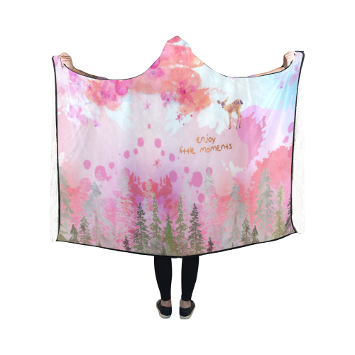Little Deer in the Magic Pink Forest Hooded Blanket 50''x40''