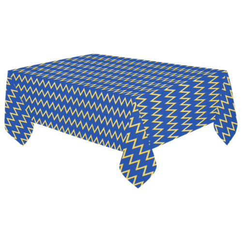 Chevron Jaune/Bleu Cotton Linen Tablecloth 60"x 104"