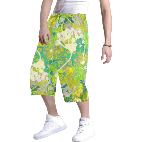 floral 1 abstract in green Men's All Over Print Baggy Shorts (Model L37)