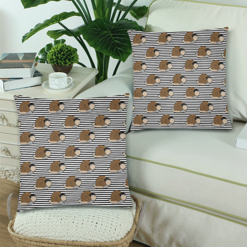 Escargot ~ French Snail Custom Zippered Pillow Cases 18"x 18" (Twin Sides) (Set of 2)