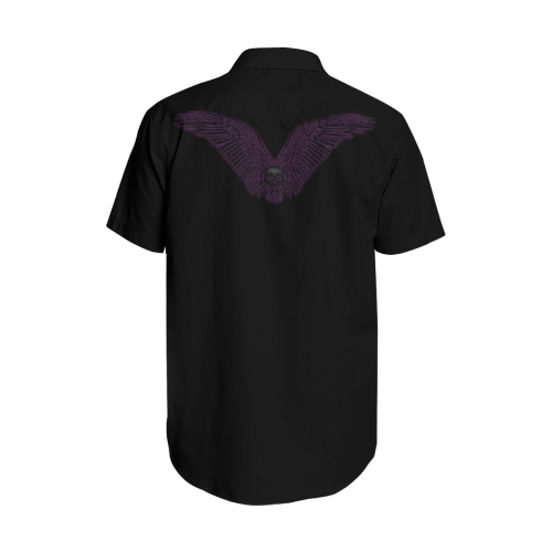 Winged Skull Men's Short Sleeve Shirt with Lapel Collar (Model T54)