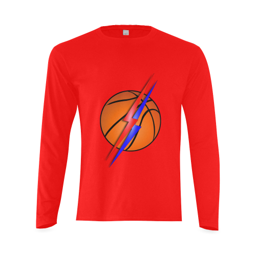 Basketball Lightning Bolt Red and Blue on Red Sunny Men's T-shirt (long-sleeve) (Model T08)