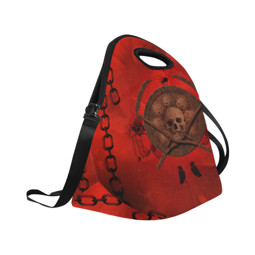 Skulls on red vintage background Neoprene Lunch Bag/Large (Model 1669)