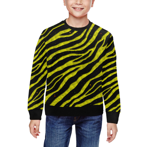 Ripped SpaceTime Stripes - Yellow All Over Print Crewneck Sweatshirt for Kids (Model H29)