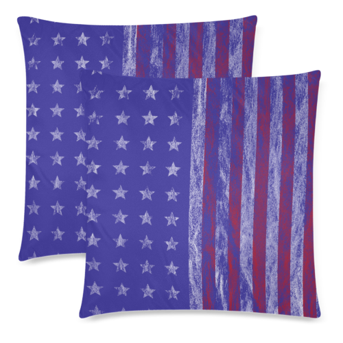 Vintage Retro America American USA Flag stars & stripes Custom Zippered Pillow Cases 18"x 18" (Twin Sides) (Set of 2)