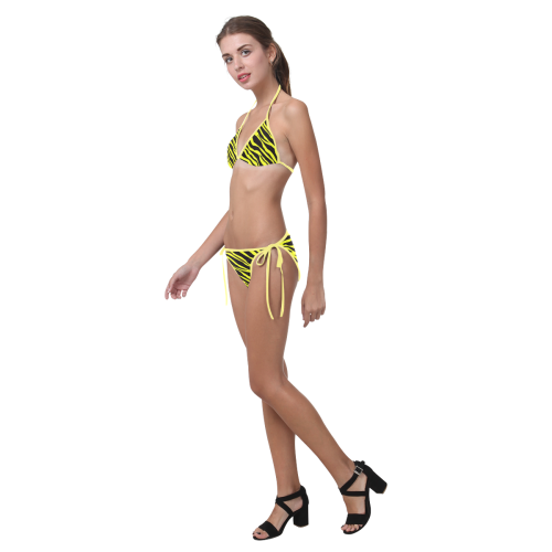 Neon Yellow Zebra Stripes Yellow Custom Bikini Swimsuit (Model S01)