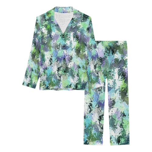 Green Paint Splatter Women's Long Pajama Set