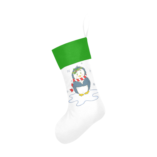 Adorable Christmas Penguin White/Green Christmas Stocking