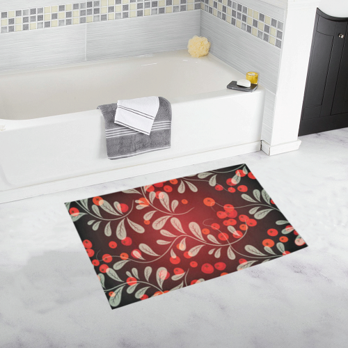 Exotic red circles with white florals on black bath rug Bath Rug 20''x 32''