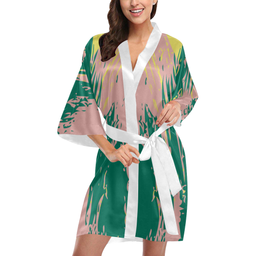 Rose Tan, Ultramarine Green & Green Sheen Kimono Robe