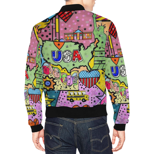 USA Popart by Nico Bielow All Over Print Bomber Jacket for Men/Large Size (Model H19)