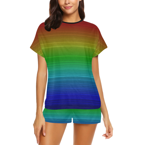 Dark Rainbow Stripes Women's Short Pajama Set