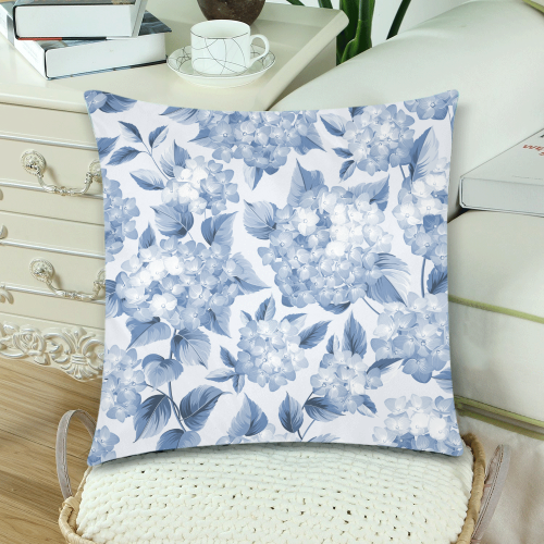 Blue and White Floral Pattern Custom Zippered Pillow Cases 18"x 18" (Twin Sides) (Set of 2)