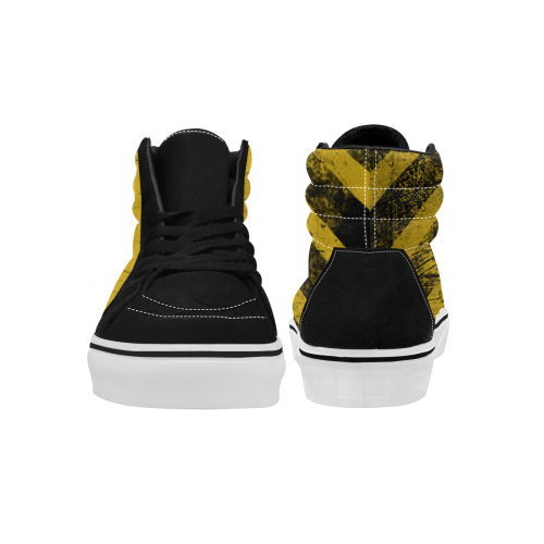 yellow and black warning stripes used look Men's High Top Skateboarding Shoes (Model E001-1)