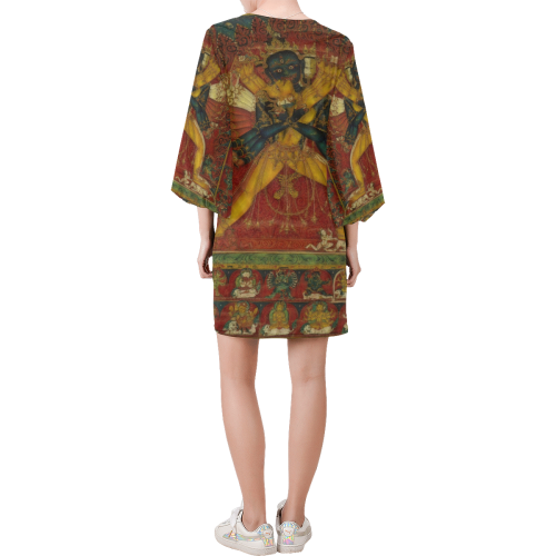 Buddhist Deity Kalachakra Bell Sleeve Dress (Model D52)