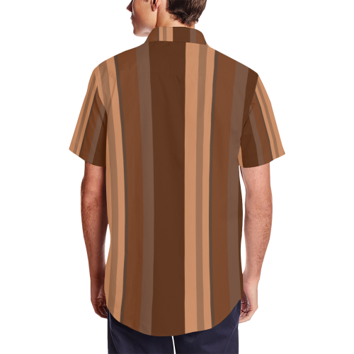 Brown Chocolate Caramel Stripes Men's Short Sleeve Shirt with Lapel Collar (Model T54)